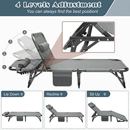 DoCred Chaise Lounge Chair, 5-Position Folding Outdoor Lounge Chair