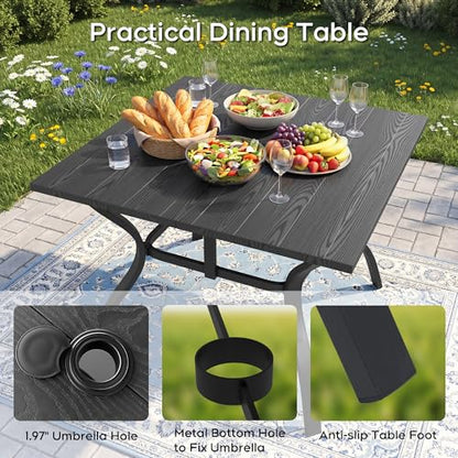 CHINNLUU 5 Piece Outdoor Dining Set 37.8'' Square Black Table and Chairs for 4, All Weather Patio Furniture Set with 1.97'' Umbrella Hole Metal Dining Set for Deck Backyard Pool
