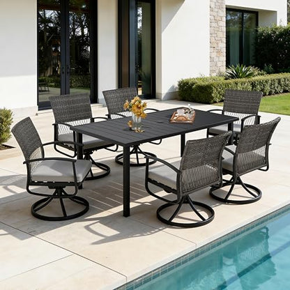 HAPPATIO 7-Piece Patio Dining Set with Wicker Swivel Patio Chairs