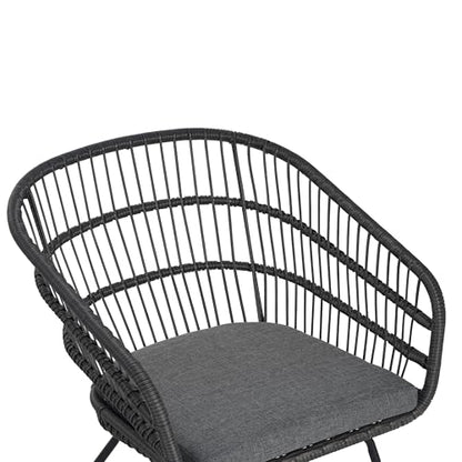 Christopher Knight Home Terry Acacia Wood Patio Dining Set for 6, Rectangular Patio Dining Table and Faux Rattan Chairs Set of 6, 7 Piece Outdoor Dining Set with Cushion and Iron Frame, Teak+Gray