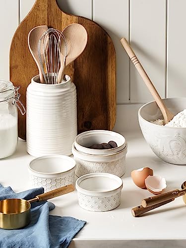 LE TAUCI Ramekins 6 oz, Ramiken for Creme Brulee, Lava Cake,Pudding, Souffle, Small Sauce Bowl,Ceramic Baking Dishes- 4 inch, Set of 4, Arctic White