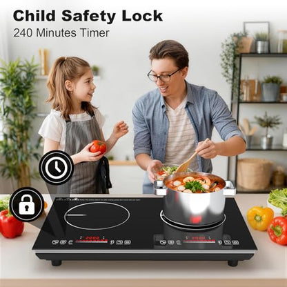 VBGK 2 burner Induction cooktop,110V 4000Winduction hot plate with touch Control,9 Power Levels, Kids Lock & Timer,LED touch control 2ourner induction cooker