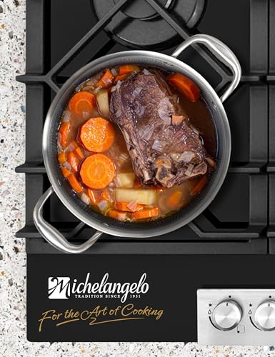 MICHELANGELO Tri-ply Stainless Steel Stock Pot with Lid - 6 Quart, Nonstick Cooking Pot with Honeycomb Interior, Heavy Duty Stockpot, Compatible with All Cooktops