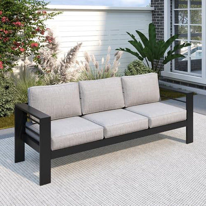 Aluminum Outdoor Couch, 3-Seat Metal Patio Sofa with 10" Back Cushion