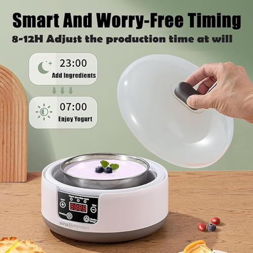 Genuine sealjoyous Yogurt Maker 1-36 hours multi-functional constant temperature yogurt machine,32-45 degrees adjustable, automatic digital LCD display 1.2 liters capacity (Standard no cup)