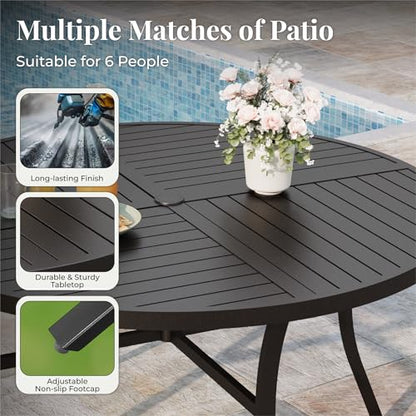 MIXPATIO 7pc Patio Dining Set, 54" Round Metal Table, 6 Textilene Chairs