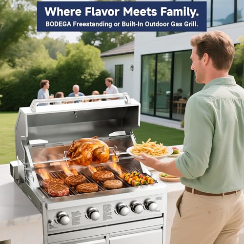 BODEGA Gas Grill Built-In Head, 30-Inch 5-Burner Propane Grill, LP Gas & Natural Gas Convertible, Heavy Duty 304 Stainless Steel 58000-BTUs BBQ Island Kitchen Gas Grill Outdoor Cooking.