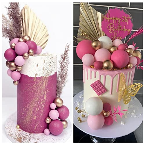 ASTARON 32 Pcs Ball Cake Topper Decorations Mini Balloons Cake Topper Sticks Foam Balls Cake Picks Cake Topper Balls Cake Decorations for Wedding Party Birthday Cake Decorating (Pink Gold)