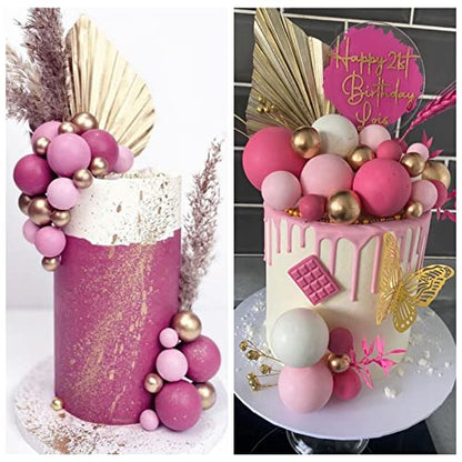 ASTARON 32 Pcs Ball Cake Topper Decorations Mini Balloons Cake Topper Sticks Foam Balls Cake Picks Cake Topper Balls Cake Decorations for Wedding Party Birthday Cake Decorating (Pink Gold)