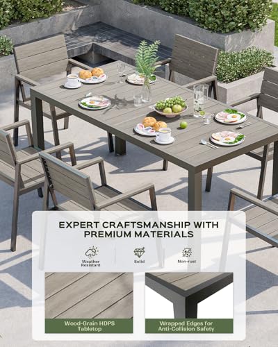 Vexwalx Outdoor Dining Set, Aluminum Dining Table Set for 6, Patio Table and Chairs Set (7-Piece, Gray)