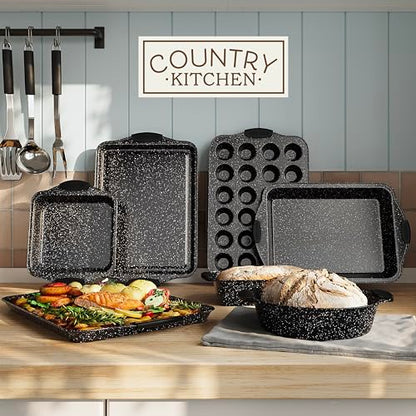 Country Kitchen Nonstick Stackable Bakeware Set - Durable, Easy Release Baking Set, Black, 10 Pcs