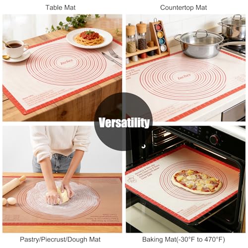 Silicone Pastry Mat 36x24 Inch Extra Large Baking Mat with Measurements, Nonstick Kitchen Counter Mats for Dough, Pastry, Dough Rolling, Kneading Board, Pie Crust, Fondant, Bread, Pasta, Pizza