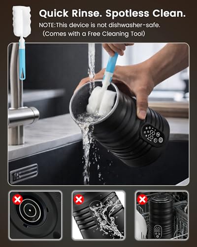 Milk Coffee Frother and Steamer,Temperature Display, 350lm, Burn-Free Base, Easy To Clean, 96% High Foam Rate,Ultra-Quiet Operation,Electric Cold Foam Maker Machine,Hot Chocolate Frother - Black