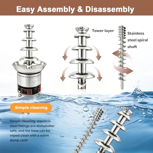 Commercial Chocolate Fountain Machine, Chocolate Fountains for Parties Weddings and Parties 4 Tier Chocolate Fountain Machine for Melts Cheese, Queso, Candy and Liqueur (5 Tier)