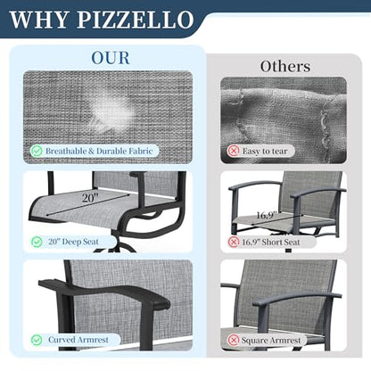 PIZZELLO 7 Pieces Patio Furniture Set w/ 43" Gas Fire Pit Table and 6 Patio Swivel Dining Chairs, Outdoor Conversation Set 50,000 BTU Propane Fire Pit Patio Chairs Set of 6 for Backyard