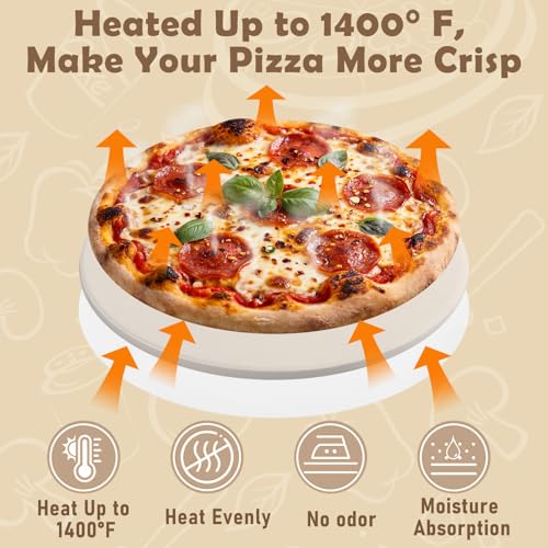 Hushee 9 Inch Round Small Pizza Stone with Scraper and 100 Pcs Parchment Paper Cordierite Cooking Baking Stone Thermal Shock Resistant up to 1400°f Bread Baking Stones for Oven Grill for BBQ RV Camp