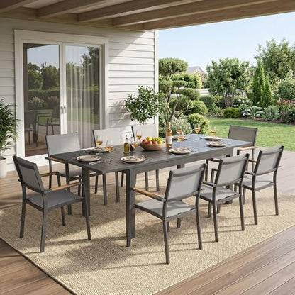 FansaFurn Patio Furniture Set with 92" Extendable Dining Table, Patio Table Set for 4–8 People, All-Weather Aluminum Outdoor Furniture, Outdoor Dining Set for Backyard, Porch, and Garde, Grey