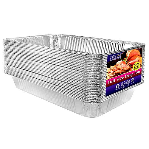 Aluminum Deep Foil Pans Full Size, Large Disposable Roasting & Baking Pan, 21"x13" (20 Pack) Extra Heavy Duty Chafing Trays for Hotels, Restaurants, Caterers, Steam Table, Buffets & Bakeware