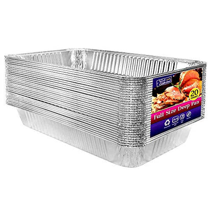 Aluminum Deep Foil Pans Full Size, Large Disposable Roasting & Baking Pan, 21"x13" (20 Pack) Extra Heavy Duty Chafing Trays for Hotels, Restaurants, Caterers, Steam Table, Buffets & Bakeware