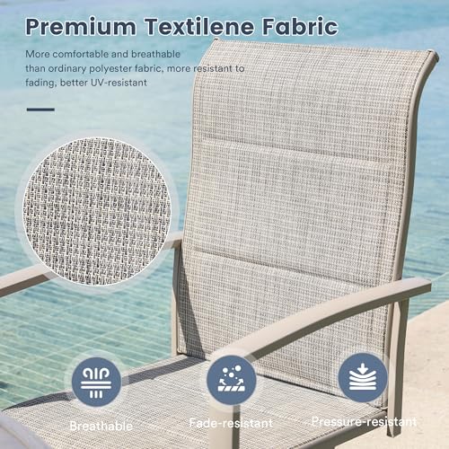 VICLLAX 7 Pieces Patio Dining Set for 6-Outdoor Furniture Includes 53" Round Outdoor Table and Swivel Padded Chairs, Sandshell Color Tabletop and Fabric