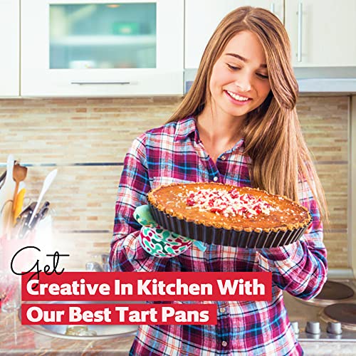 FIDZ PAN Tart Pan 9 Inch Removable Bottom- Carbon Steel Quiche Pan, Rust & Temperature Resistant Quiche Baking dish 550-600 °F- Non-Stick, Sturdy & Dishwasher Safe- Perfect for Baking Tarts