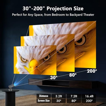 Portable Projector with Built-in Battery for Outdoor & Travel, Mini Projector with WiFi and Bluetooth, 1080P Supported, Electric Focus, Auto Keystone, 210° Rotatable Stand Home Theater( Iron Gray)