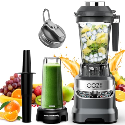 COZII Professional Blenders for Kitchen, 2000W Smoothies Countertop Blender for Ice Crushing/Frozen Drink/Nut Milk, Smoothie Blender with 64oz Pitcher & 21oz To-go Cup, Dishwasher Safe, Dark Grey