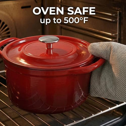 SUNHOUSE Enameled Cast Iron Dutch Oven Pot - 3 QT Dutch Oven with Lid for Bread Baking, Braising, Stews, Roasting Cooking Pot (Gradient Red)