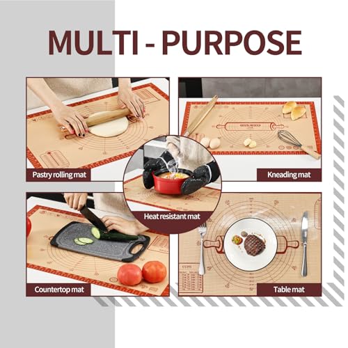 Cook's Aid Silicone Pastry Mat Extra Large with Measurements 26''x16'' for Reusable,Non-slip Silicone Baking Mat, Counter, Dough Rolling, Oven Liner,Fondant/Pie Crust, Red