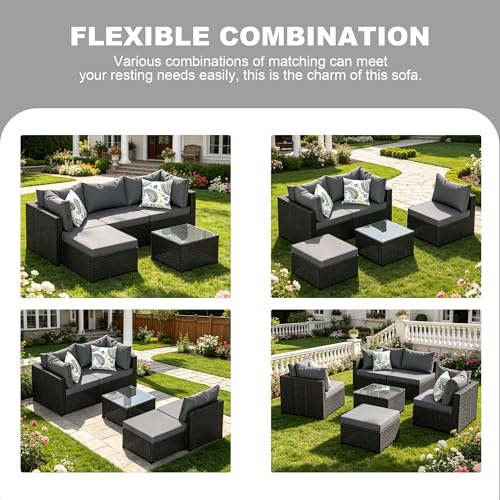 5 Piece Patio Furniture Sets Outdoor, Patio Set Sectional Sofa, Grey