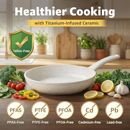 24Pcs Pots and Pans Set Non Stick,Ceramic Cookware Set with 8Qt Stockpot,Titanium-Reinforced Long-Lasting Nonstick,PFAS-Free,Induction Compatible,Complete Kitchen Set for Batch Cooking & Family Meals