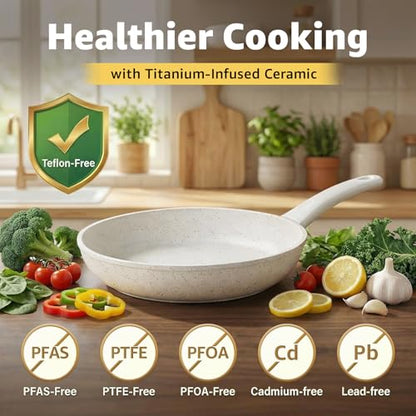 24Pcs Pots and Pans Set Non Stick,Ceramic Cookware Set with 8Qt Stockpot,Titanium-Reinforced Long-Lasting Nonstick,PFAS-Free,Induction Compatible,Complete Kitchen Set for Batch Cooking & Family Meals