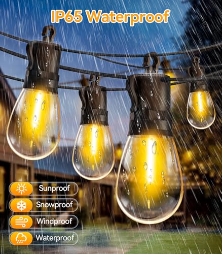 Outdoor String Lights Patio LED - Light Outside 50Ft 15M Waterproof Remote Dimmable S14 Porch Lighting Edison Plastic Bulb Pergola Hanging Balcony Connectable Backyard Yard Gazebo Party Garden Bistro