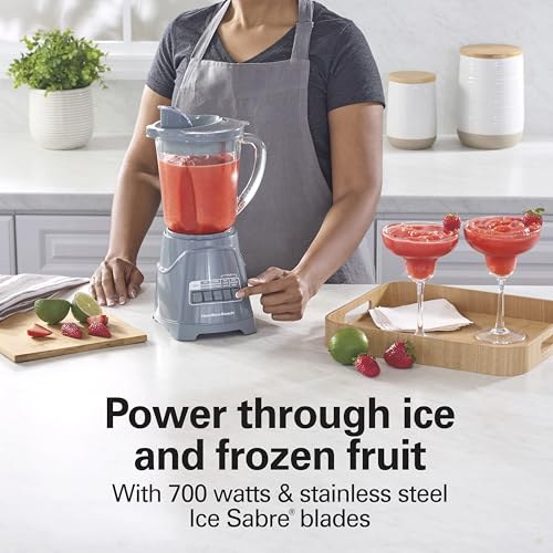 Hamilton Beach Power Elite Wave Action Blender For Smoothies, 40 Oz Glass Jar, 12 Functions Including Puree, Crush Ice, 700 Watts, Grey (58153J)
