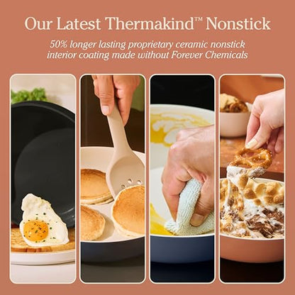 Our Place 17-Piece Essentials Complete Cookware Set - Ceramic Fry Pans, Saucepans, Sauté Pan, Stock Pot, Strainer Basket & Modular Storage | Thermakind™ Nonstick, Oven Safe up to 450°F | Cream