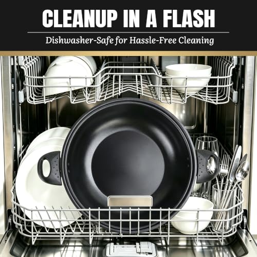 FineMade Electric Wok with Lid, 1400W, Ceramic Coating, Dishwash-safe