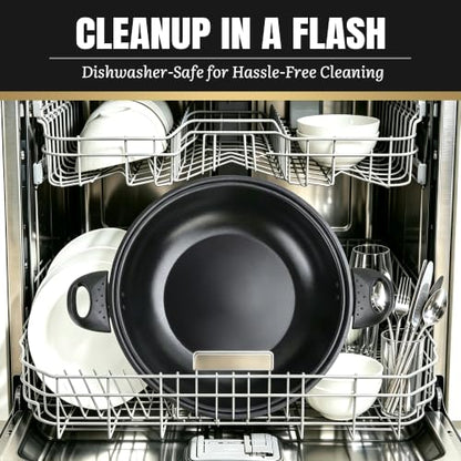 FineMade Electric Wok with Lid, 1400W, Ceramic Coating, Dishwash-safe