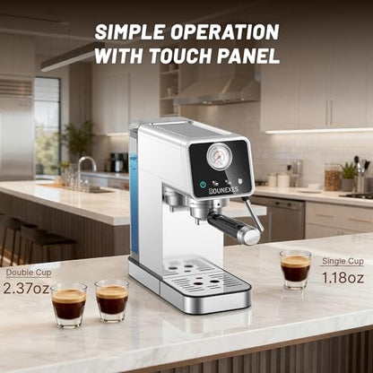 20 Bar Espresso Machine with Milk Frother, Semi-Automatic Espresso Machine with Pressure Gauge & Touchscreen, Compact Stainless Steel Espresso Maker for Home & Office, 51mm Portafilter, Silver