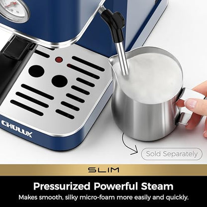 CHULUX Slim Espresso Machine with Milk Frother, 20 Bar Professional Italian Pump Espresso Coffee Machine for Home Cappuccino & Latte Maker, Stainless Steel, Dark Blue