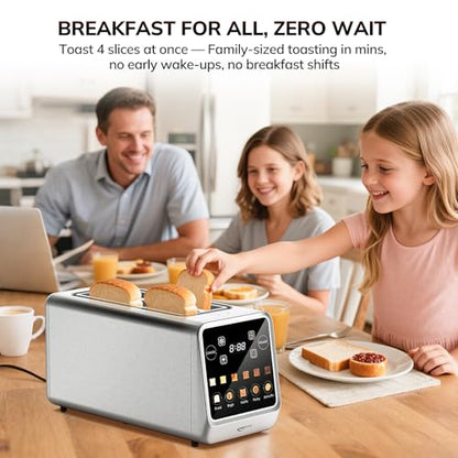 Keenstone Toaster 4 Slice, Digital Smart Toaster with TouchScreen, Memory Function, Single Slot Toasting, Timer, Reheat & Defrost for Bagels, Bread, Waffles, Muffin, Stainless Steel Kitchen Essentials