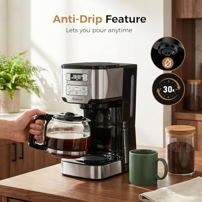 Aromvel 12-Cup Drip Coffee Maker Programmable, Adjustable Brew Strength