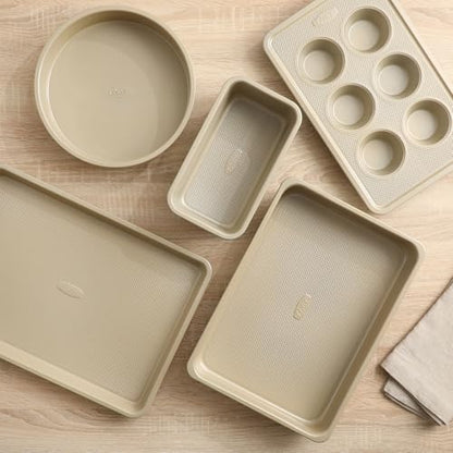 Oster Verlice 5 Piece Carbon Steel Baking Pans Bakeware Set W/Premium PFA Free Nonstick - Champagne Gold