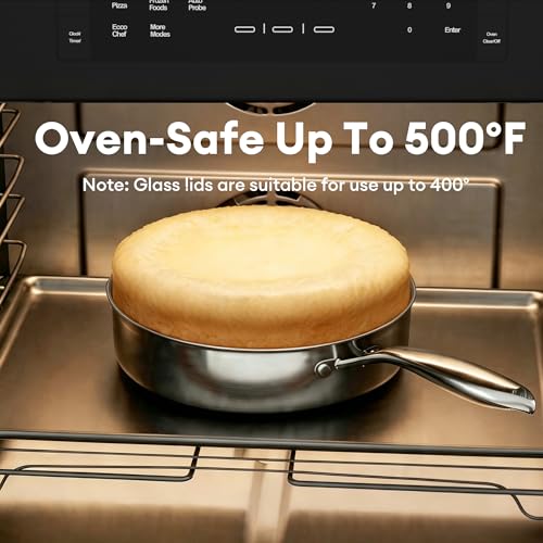 COOKER KING 3.6-Quart Hybrid Stainless Steel Sauté Pan with Lid, 10" Tri-Ply Clad Deep Frying Pan, Non-Stick & Non-Toxic Skillet for Egg, Cake, Seafood, Induction Compatible, Oven & Dishwasher Safe