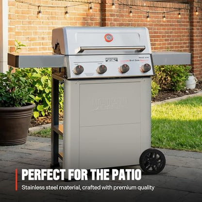 Monument Grills 4 Burner Propane Gas Grill with Advanced Broil Zone, Stainless Steel Outdoor Mesa 2 Barbecue Grill, Foldable Side Shelves, 500°F in 5 Mins, Assembles in 30 Minutes, Mesa II 410FBZ