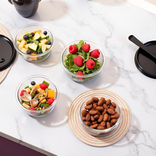 B.GUBOBOYA 12OZ Round Glass Food Storage Containers With Lids, 1.5 Cup Round Meal Prep Containers with Lid BPA-Free, Small Glass Food Bowl for Soup Leftover, Microwave, Dishwasher, Freezer Safe-4 Pack
