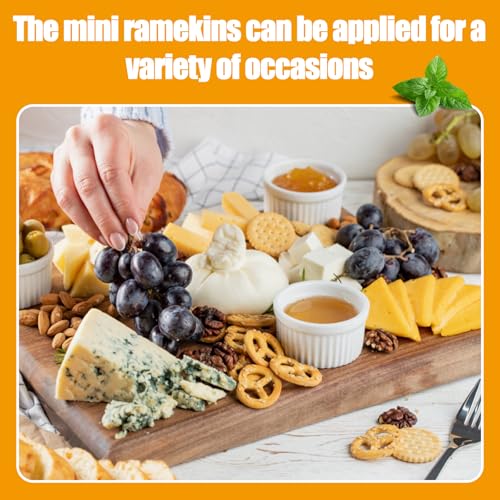 24 Pcs 1 oz Mini Ramekins Small White Ceramic Porcelain Souffle Dish Custard Sauce Dipping Dessert Cups Oven Safe Bowls for Charcuterie Pudding Creme Brulee Condiment Baking Bakeware