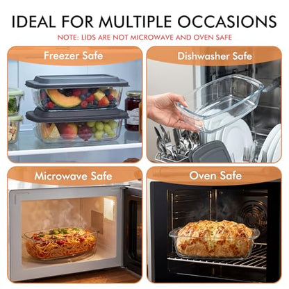 HOTEC 2-Pack LARGE 7.6 Cups/1800 ML/1.9 Qt Glass Loaf Pan, Microwave and Oven Safe - Loaf Pans For Food Storage Container, Bakeware for Bread, Lasagna, Potatoes, Meal Prep, Airtight Lid