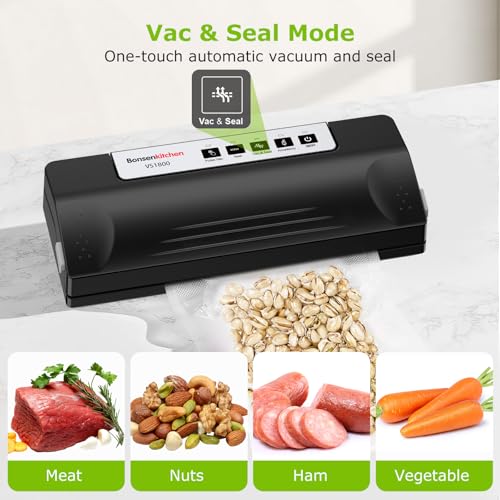 Bonsenkitchen Vacuum Sealer Machine for Food Storage,Black-Silver