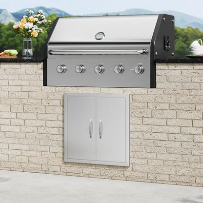 VEVOR BBQ Access Door, 24W x 24H Inch Double Outdoor Kitchen, Stainless Steel Flush Mount Door, Double Wall Vertical with Handles and Hooks, for BBQ Island, Grilling Station, Outside Cabinet