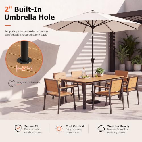 LazySunsets Outdoor Dining Set with Umbrella Hole (Gray/Teak, 7 Piece)